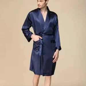 Peignoir kimono homme bleu en satin